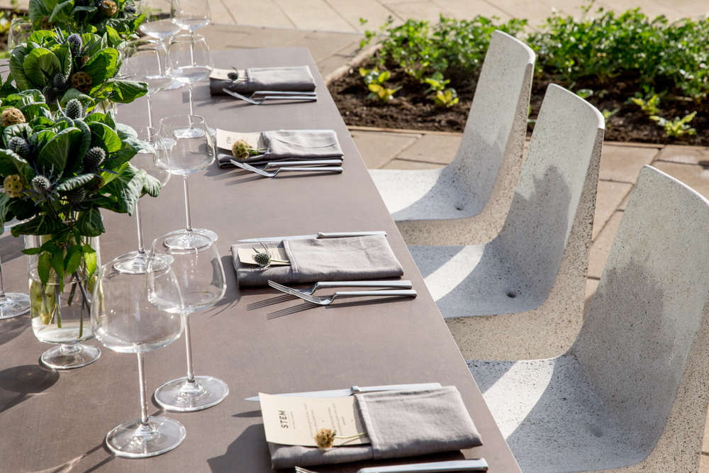 STEM RESTAURANT, SF > EDG INTERIORS Unexpectedly Light Concrete Lightweight concrete chairs, lightweight concrete tables, lightweight concrete furniture, Lightweight concrete rooftop. - STEM RESTAURANT, SF > EDG INTERIORS Unexpectedly Light Concrete